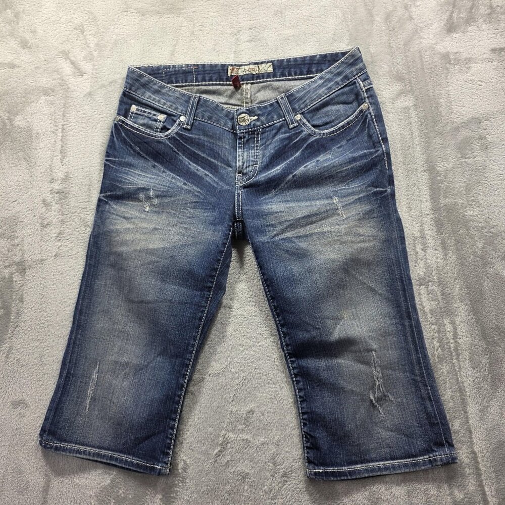 BKE Shorts Womens 28 Blue Stella Bermuda Denim Distressed Rhinestone Stretch